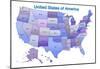 United States of America Map USA Blue Tonal Art Poster Print-null-Mounted Poster