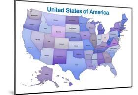 United States of America Map USA Blue Tonal Art Poster Print-null-Mounted Poster