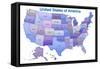 United States of America Map USA Blue Tonal Art Poster Print-null-Framed Stretched Canvas