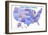 United States of America Map USA Blue Tonal Art Poster Print-null-Framed Premium Giclee Print