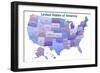 United States of America Map USA Blue Tonal Art Poster Print-null-Framed Premium Giclee Print