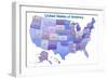 United States of America Map USA Blue Tonal Art Poster Print-null-Framed Premium Giclee Print