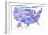 United States of America Map USA Blue Tonal Art Poster Print-null-Framed Art Print