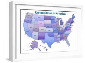 United States of America Map USA Blue Tonal Art Poster Print-null-Framed Art Print