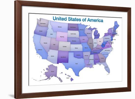United States of America Map USA Blue Tonal-null-Framed Art Print