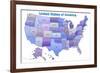 United States of America Map USA Blue Tonal-null-Framed Art Print