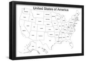 United States of America Map USA Coloring Art Poster Print-null-Framed Poster