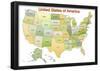 United States of America Map USA Green Tonal Art Poster Print-null-Framed Poster