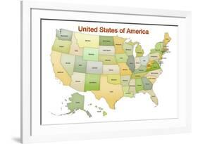 United States of America Map USA Green Tonal-null-Framed Art Print