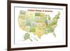 United States of America Map USA Green Tonal-null-Framed Art Print