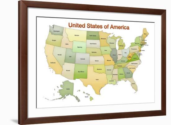 United States of America Map USA Green Tonal-null-Framed Art Print