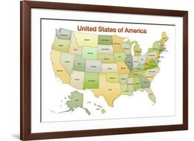 United States of America Map USA Green Tonal-null-Framed Art Print