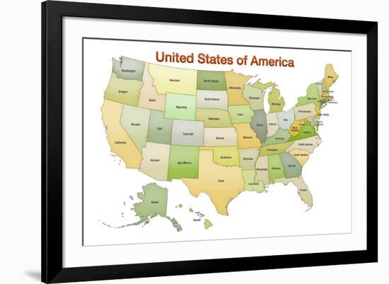 United States of America Map USA Green Tonal-null-Framed Art Print
