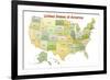 United States of America Map USA Green Tonal-null-Framed Art Print