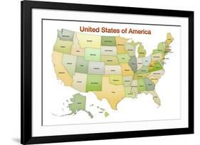 United States of America Map USA Green Tonal-null-Framed Art Print