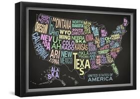 United States of America Stylized Text Map (Black)-null-Framed Poster