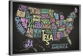 United States of America Stylized Text Map (Black)-null-Stretched Canvas