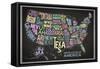 United States of America Stylized Text Map (Black)-null-Framed Stretched Canvas