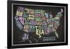 United States of America Stylized Text Map (Black)-null-Framed Poster