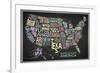 United States of America Stylized Text Map (Black)-null-Framed Art Print