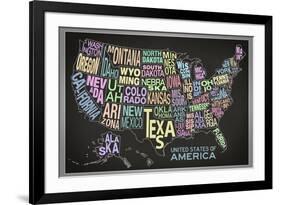 United States of America Stylized Text Map (Black)-null-Framed Art Print