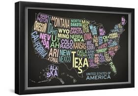 United States of America Stylized Text Map (Black)-null-Framed Poster