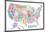 United States of America Stylized Text Map Colorful-null-Mounted Poster