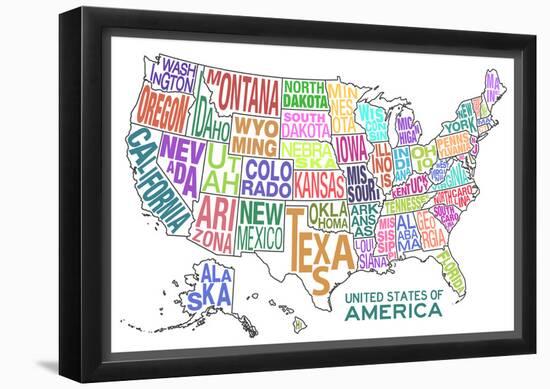 United States of America Stylized Text Map Colorful-null-Framed Poster