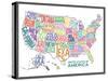 United States of America Stylized Text Map Colorful-null-Stretched Canvas