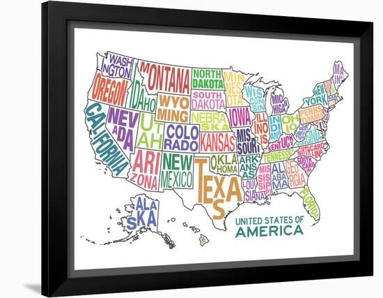 United States of America Stylized Text Map Colorful-null-Framed Poster