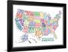 United States of America Stylized Text Map Colorful-null-Framed Poster