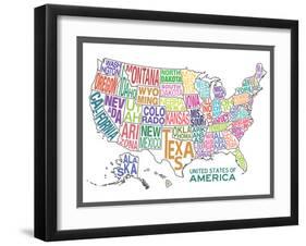 United States of America Stylized Text Map Colorful-null-Framed Poster