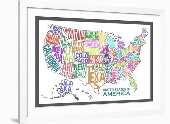 United States of America Stylized Text Map Colorful-null-Framed Art Print