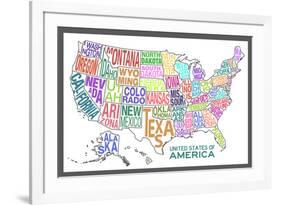 United States of America Stylized Text Map Colorful-null-Framed Art Print