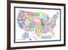 United States of America Stylized Text Map Colorful-null-Framed Art Print