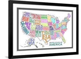 United States of America Stylized Text Map Colorful-null-Framed Art Print