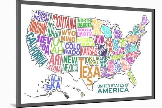 United States of America Stylized Text Map Colorful-null-Mounted Art Print