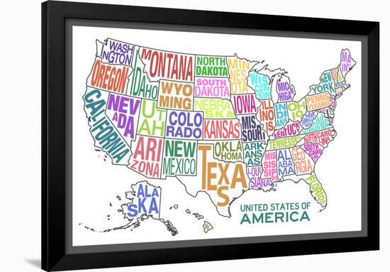 United States of America Stylized Text Map Colorful-null-Framed Art Print