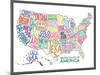 United States of America Stylized Text Map Colorful-null-Mounted Art Print