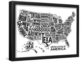 United States of America Stylized Text Map-null-Framed Poster