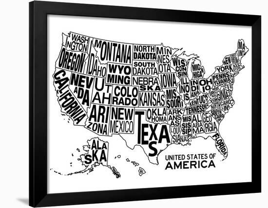 United States of America Stylized Text Map-null-Framed Poster