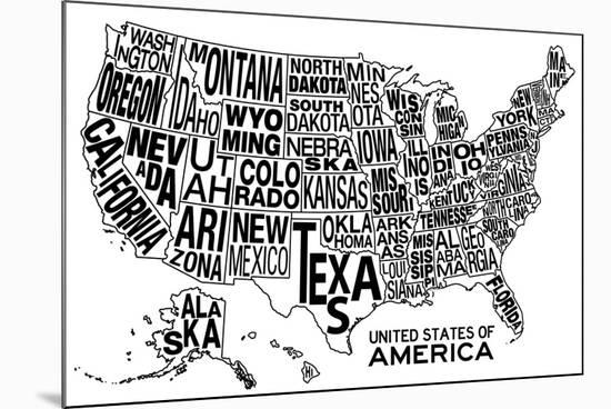 United States of America Stylized Text Map-null-Mounted Art Print