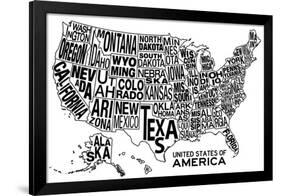 United States of America Stylized Text Map-null-Framed Art Print