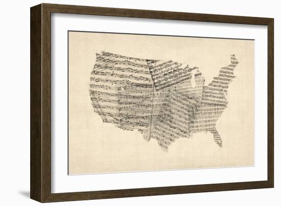 United States Old Sheet Music Map-Michael Tompsett-Framed Art Print