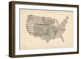 United States Old Sheet Music Map-Michael Tompsett-Framed Art Print