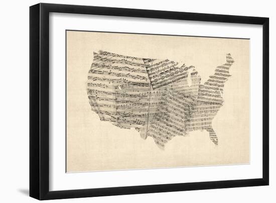 United States Old Sheet Music Map-Michael Tompsett-Framed Art Print