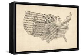 United States Old Sheet Music Map-Michael Tompsett-Framed Stretched Canvas