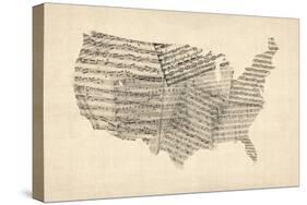 United States Old Sheet Music Map-Michael Tompsett-Stretched Canvas