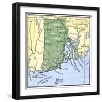 United States, Rhode Island State: Map of Rhode Island, Showing Colonial Boundary Disputes, Years 1-null-Framed Giclee Print