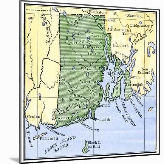 United States, Rhode Island State: Map of Rhode Island, Showing Colonial Boundary Disputes, Years 1-null-Mounted Giclee Print